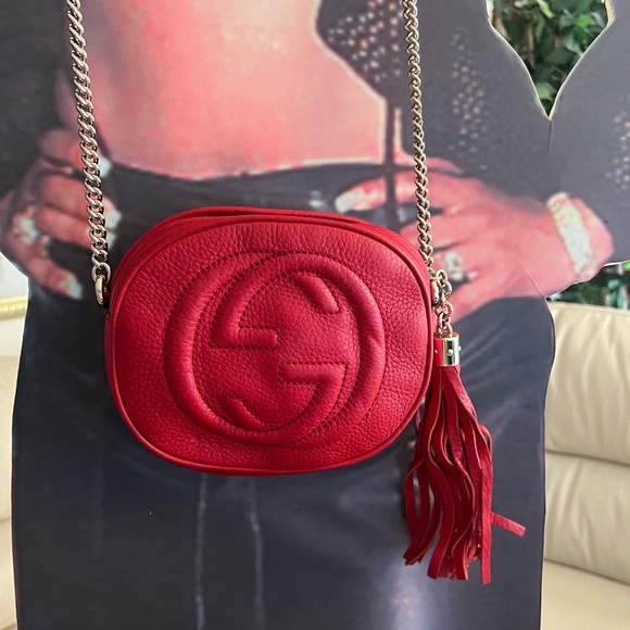 AUTHENTIC GUCCI RED SOHO CROSSBODY BAG WITH GOLD CHAIN! EUC - Picture 3 of 7